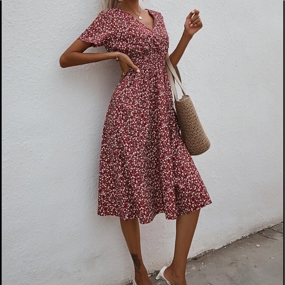Boho floral print wrap A line dress - Picture 5 of 7